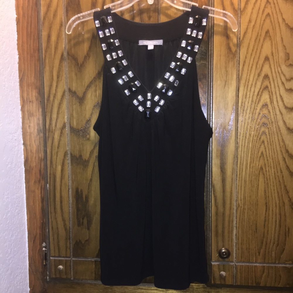 Black top with jeweled detailed neckline